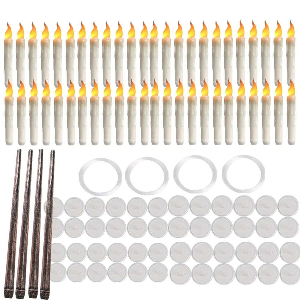 12/48Pcs Floating Candles with Magic Wand Flickering Warm Light LED Flameless Candle Taper Candles for Christmas Halloween Party